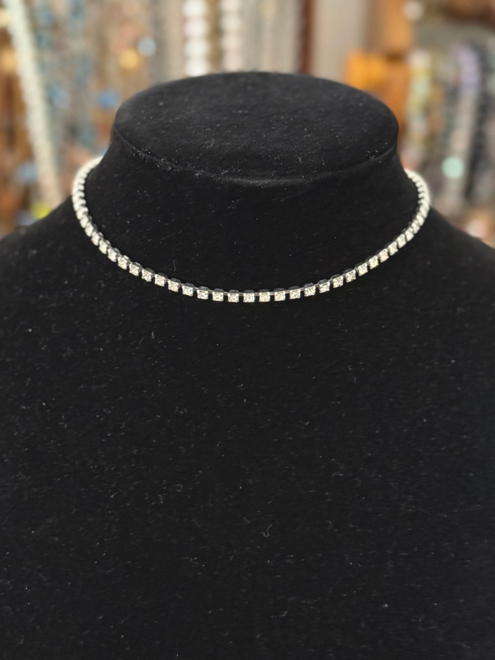 Classic Silver Tone Crystal Tennis Choker Necklace